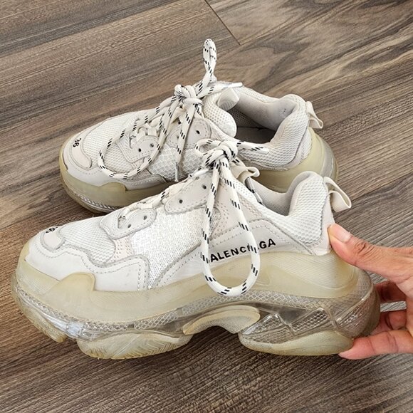 BALENCIAGA Fabric Mesh Clear Sole Triple S Sneakers - Picture 6 of 7